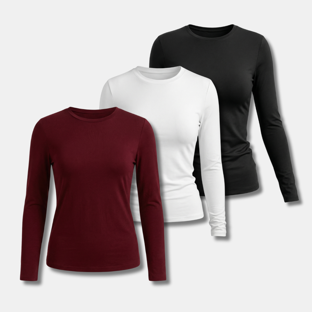 3 Piece Slim Fit Long Sleeve Top for Women-Sweaters-Loucelia-White+Coffee+Black-XS-Loucelia