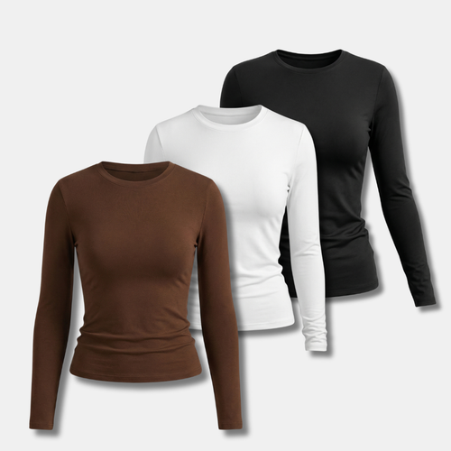 3 Piece Slim Fit Long Sleeve Top for Women-Sweaters-Loucelia-White+Coffee+Black-XS-Loucelia