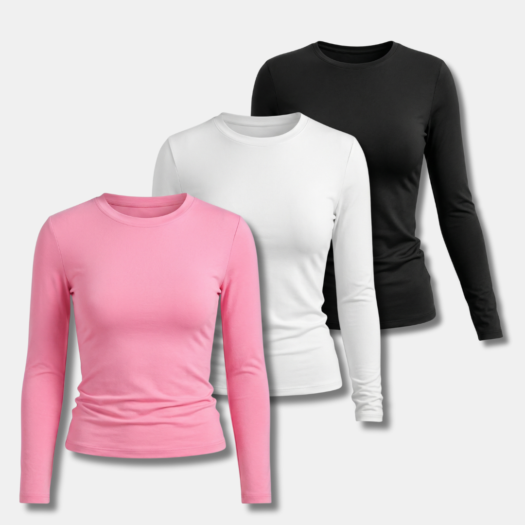 3 Piece Slim Fit Long Sleeve Top for Women-Sweaters-Loucelia-White+Coffee+Black-XS-Loucelia