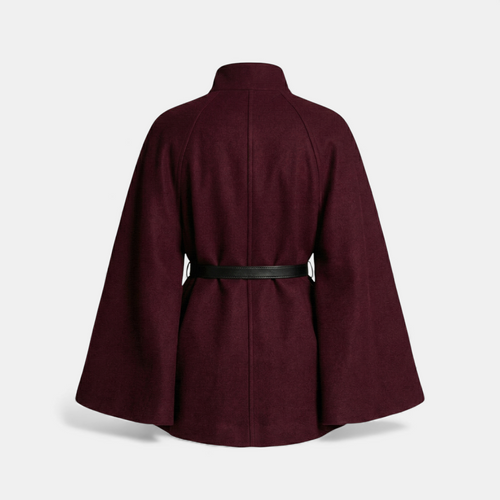 Belted Cape Coat for Women-Coats-Loucelia-Burgundy-XS-Loucelia