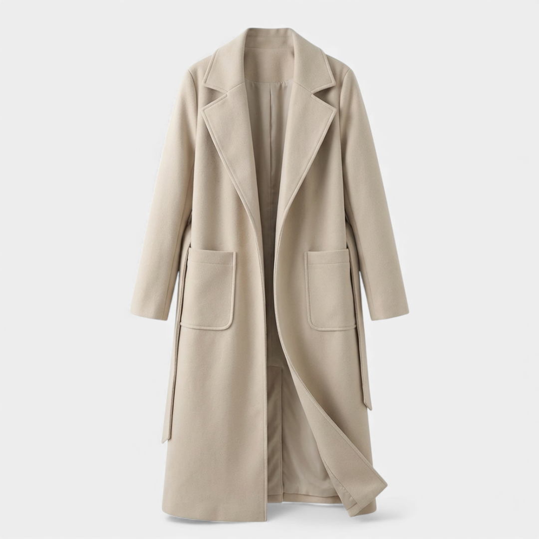 Belted Longline Trench Coat for Women-Coats-Loucelia-Beige-S-Loucelia