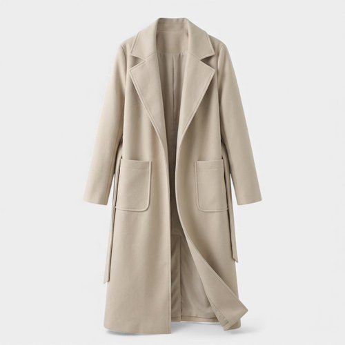 Belted Longline Trench Coat for Women-Coats-Loucelia-Beige-S-Loucelia