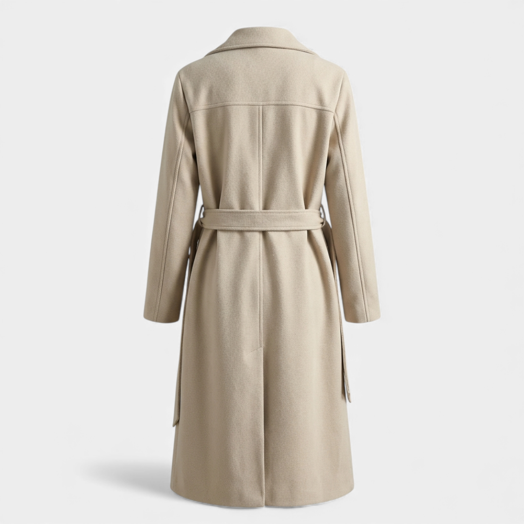 Belted Longline Trench Coat for Women-Coats-Loucelia-Beige-S-Loucelia
