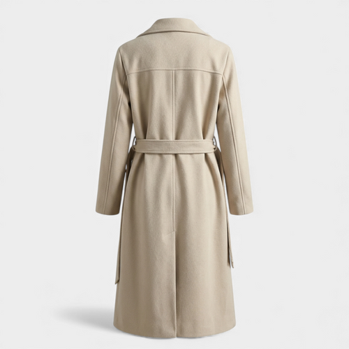 Belted Longline Trench Coat for Women-Coats-Loucelia-Beige-S-Loucelia