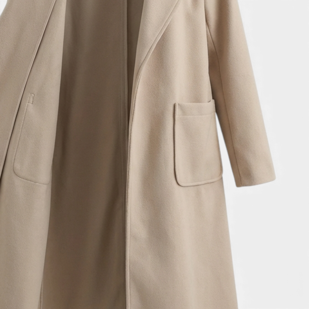 Belted Longline Trench Coat for Women-Coats-Loucelia-Beige-S-Loucelia
