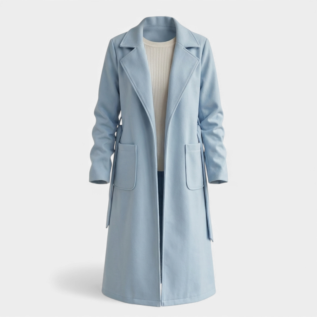 Belted Longline Trench Coat for Women-Coats-Loucelia-Beige-S-Loucelia