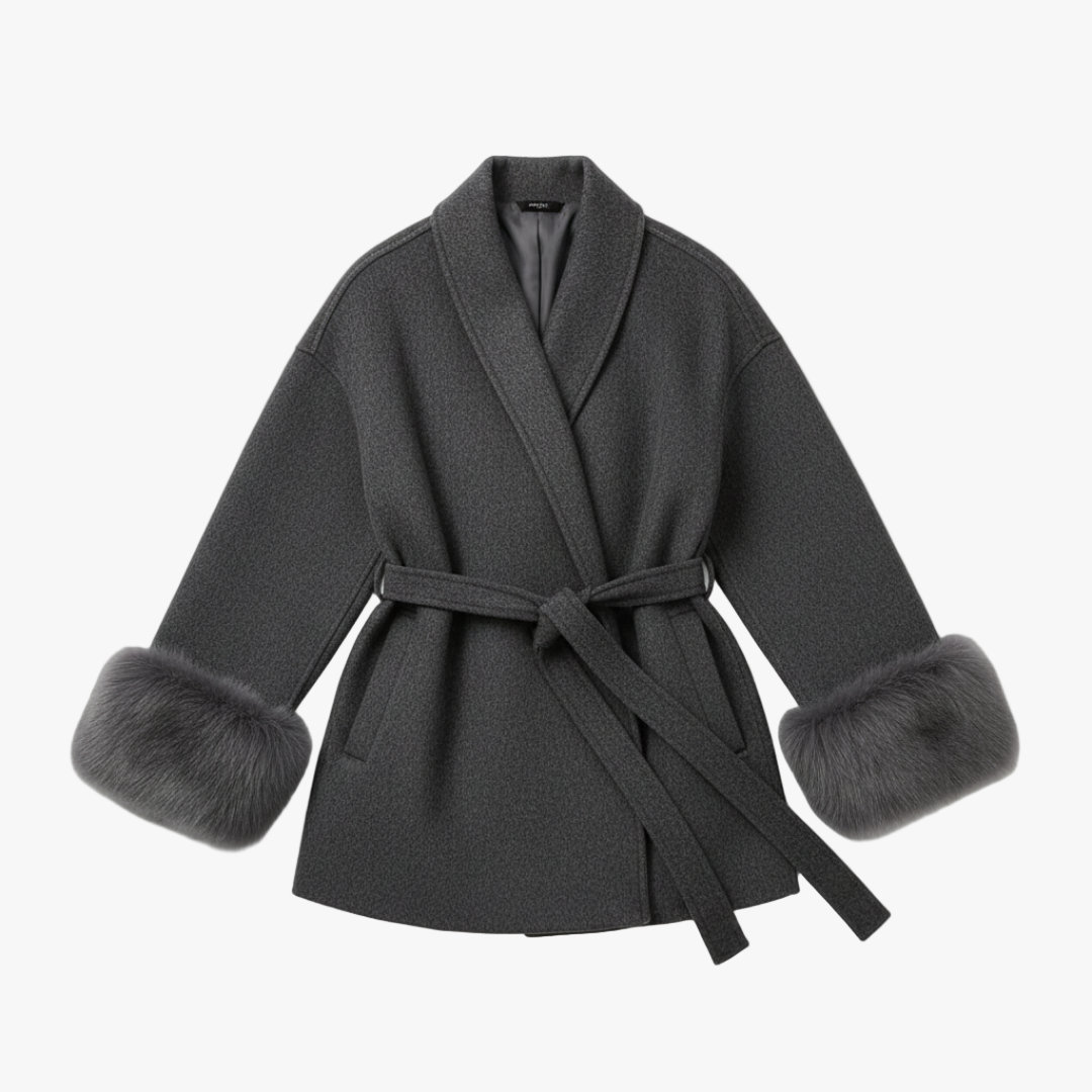 Belted Faux Fur Cuff Coat for Women-jacket-Loucelia-S-Loucelia