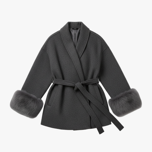 Belted Faux Fur Cuff Coat for Women-jacket-Loucelia-S-Loucelia