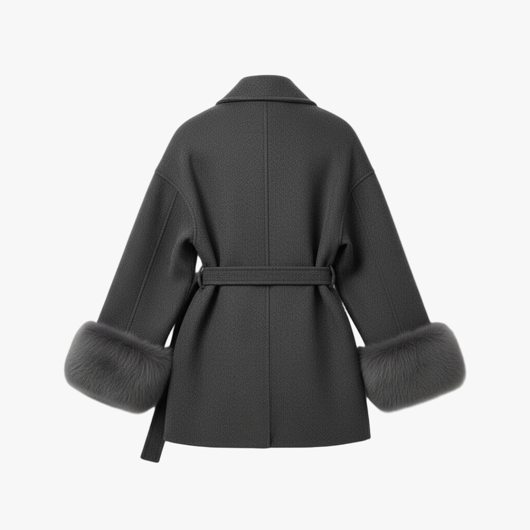 Belted Faux Fur Cuff Coat for Women-Loucelia-S-Loucelia