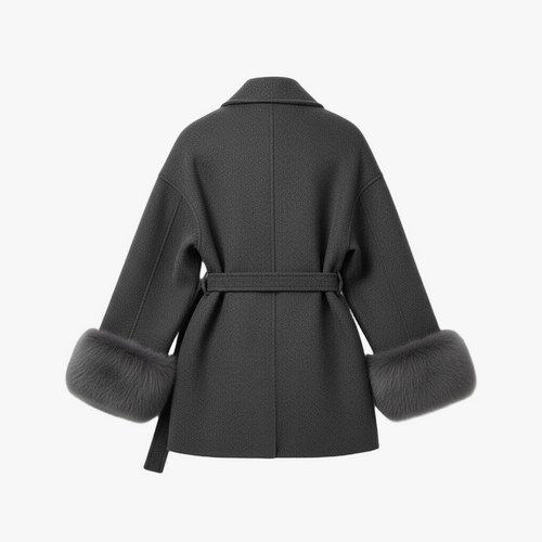 Belted Faux Fur Cuff Coat for Women-Loucelia-S-Loucelia