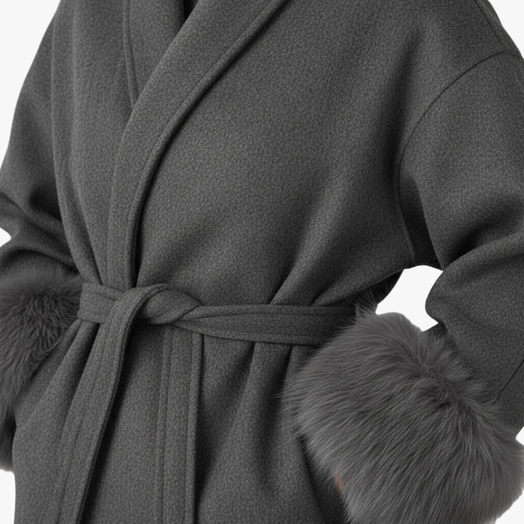 Belted Faux Fur Cuff Coat for Women-jacket-Loucelia-S-Loucelia