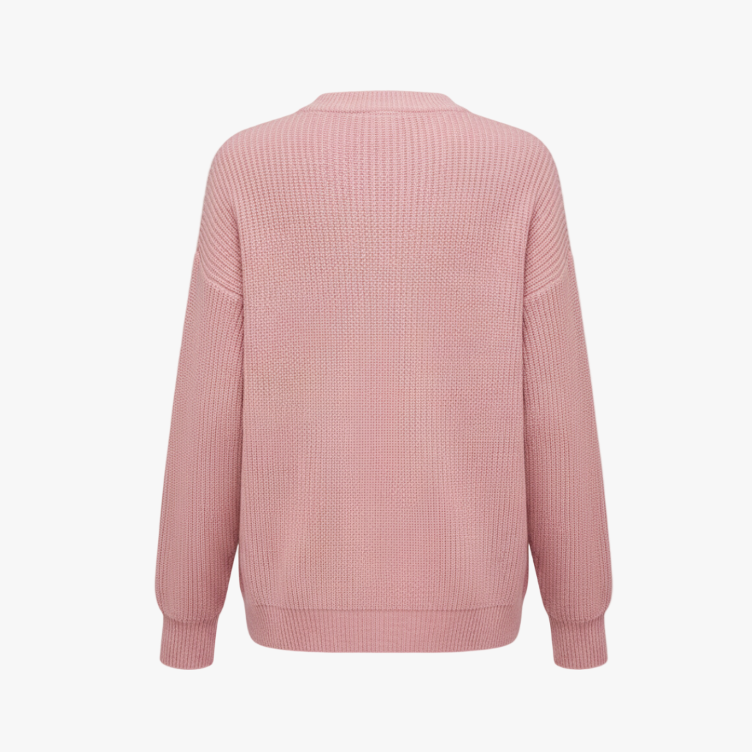 The Benthe Button-Neck Knit Jumper Pink-sweater-Loucelia-S-Loucelia