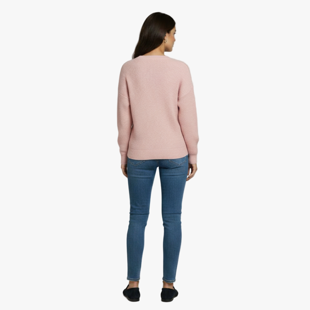 The Benthe Button-Neck Knit Jumper Pink-sweater-Loucelia-S-Loucelia