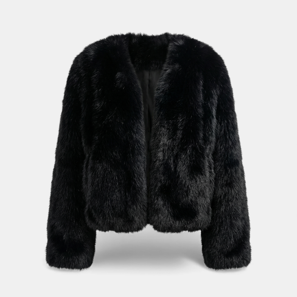 Black Faux Fur Cropped Coat For Women-Jackets-Loucelia-Black-S-Loucelia