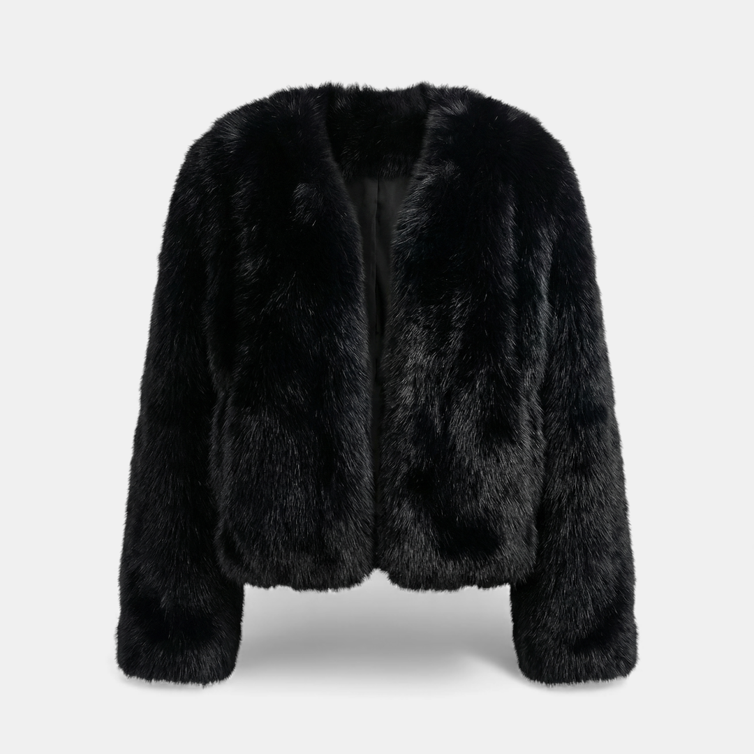 Black Faux Fur Cropped Coat For Women-Jackets-Loucelia-Black-S-Loucelia