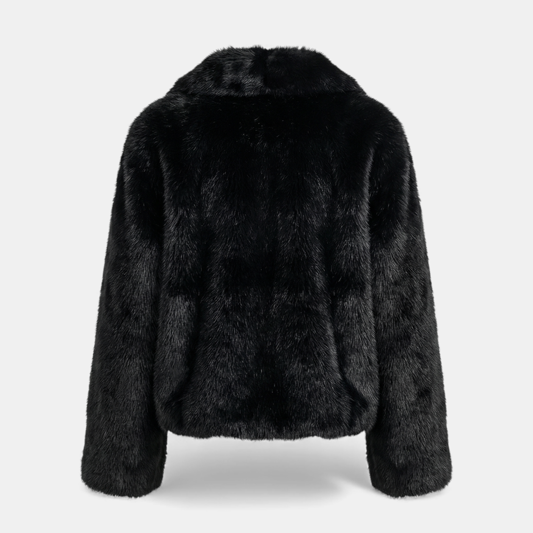 Black Faux Fur Cropped Coat For Women-Jackets-Loucelia-Black-S-Loucelia