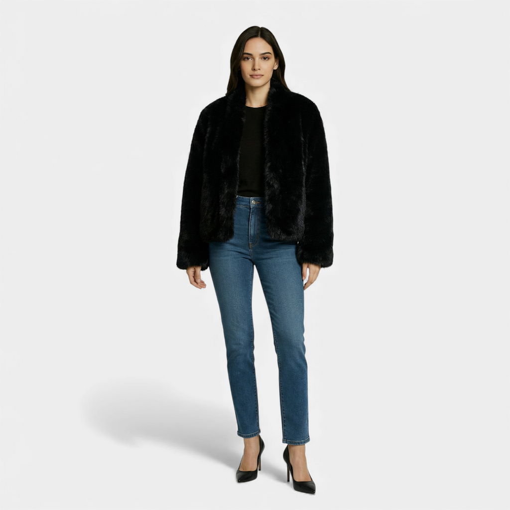 Black Faux Fur Cropped Coat For Women-Jackets-Loucelia-Black-S-Loucelia