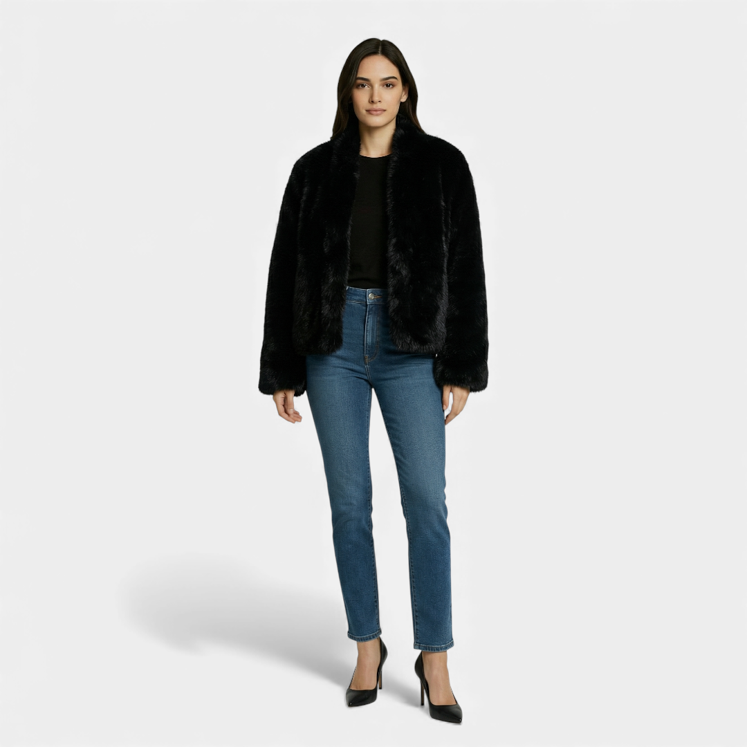 Black Faux Fur Cropped Coat For Women-Jackets-Loucelia-Black-S-Loucelia