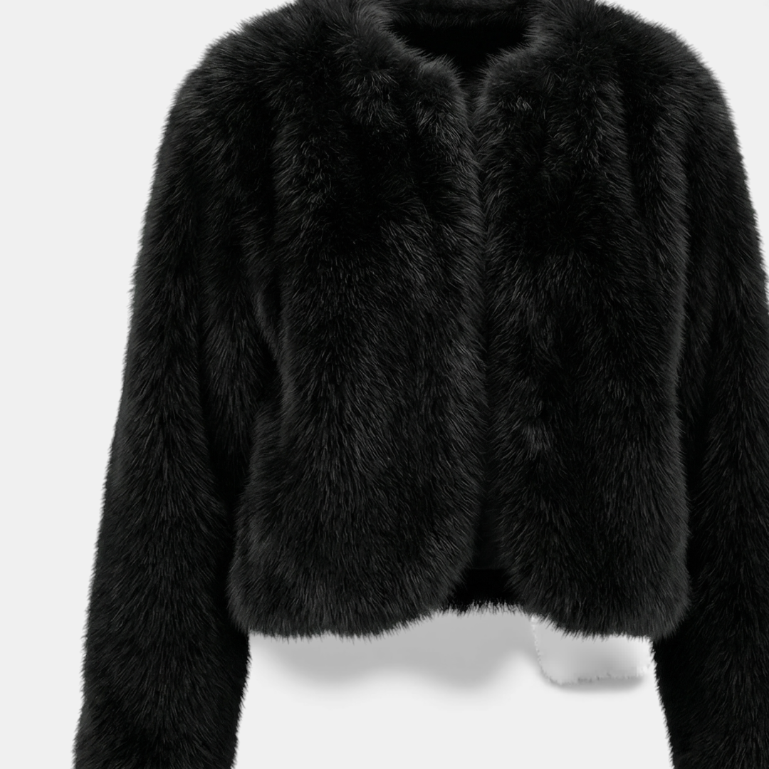 Black Faux Fur Cropped Coat For Women-Jackets-Loucelia-Black-S-Loucelia