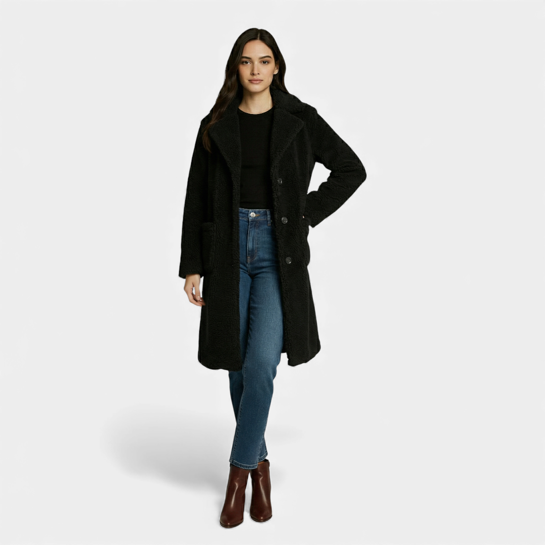 Black Faux Fur Winter Coat for Women-Coats-Loucelia-Black-XS-Loucelia