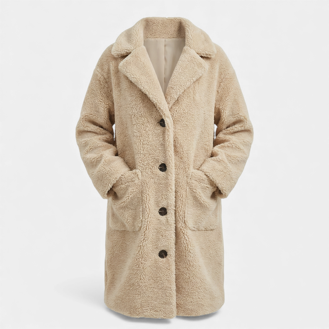 Black Faux Fur Winter Coat for Women-Coats-Loucelia-Khaki-XS-Loucelia