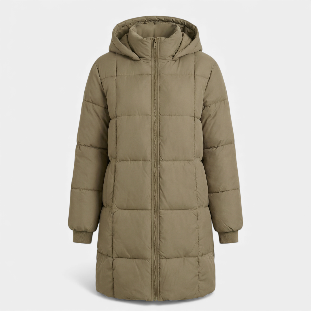 Black Puffer Coat - Long Hooded Design - Women's Winter Jacket-Coats-Loucelia-Reddish Brown-S-Loucelia