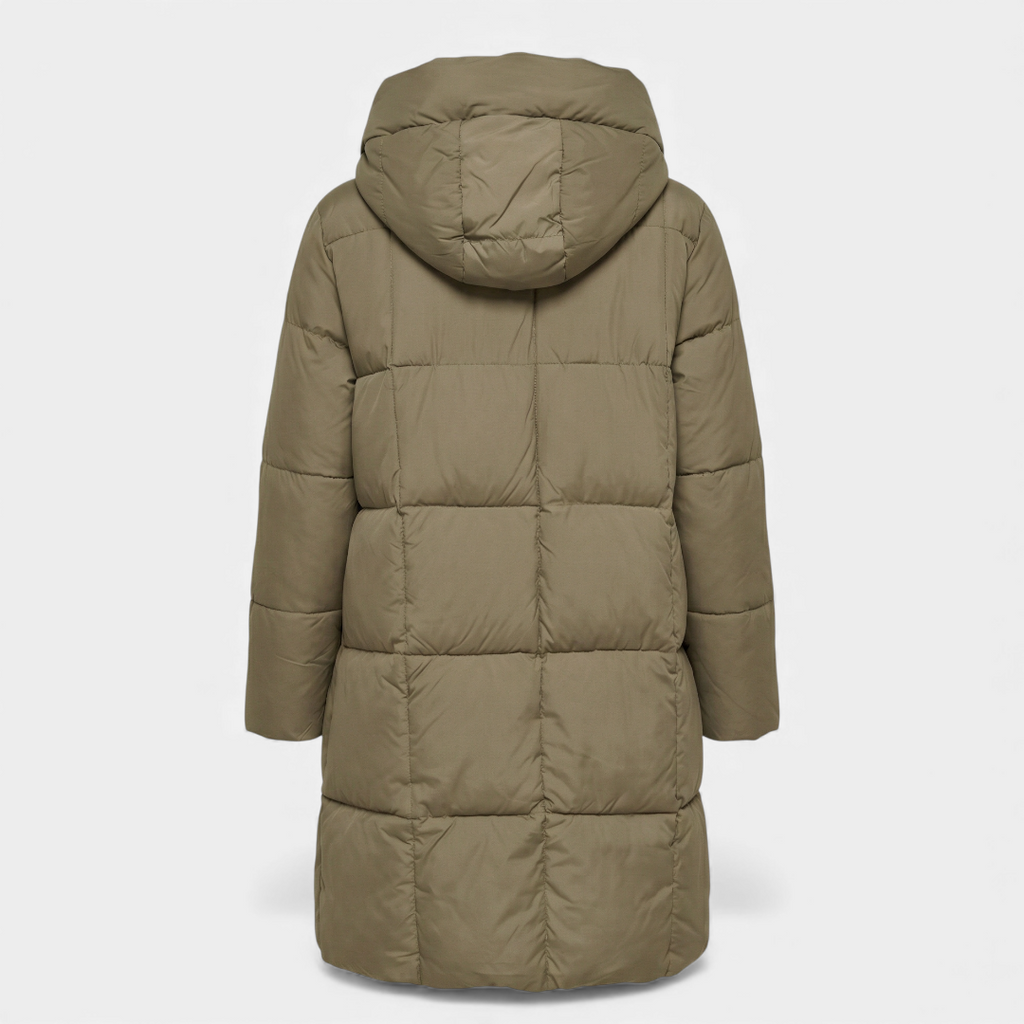 Black Puffer Coat - Long Hooded Design - Women's Winter Jacket-Coats-Loucelia-Reddish Brown-S-Loucelia