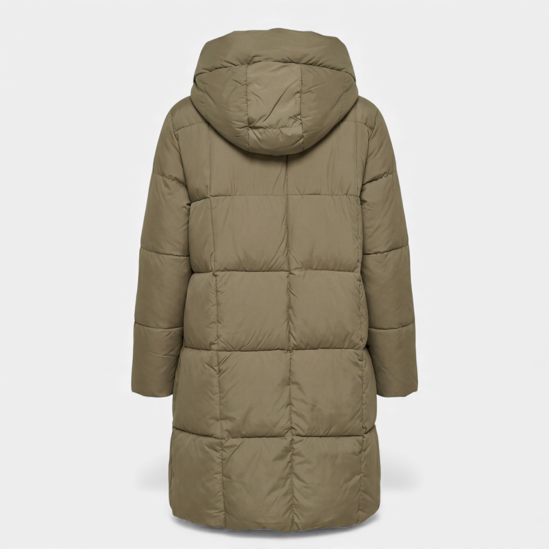 Black Puffer Coat - Long Hooded Design - Women's Winter Jacket-Coats-Loucelia-Reddish Brown-S-Loucelia