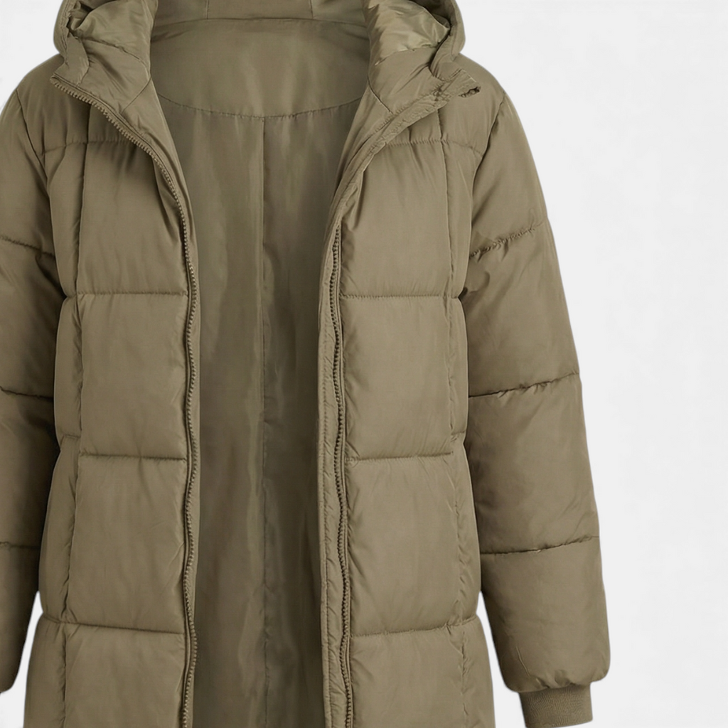 Black Puffer Coat - Long Hooded Design - Women's Winter Jacket-Coats-Loucelia-Reddish Brown-S-Loucelia