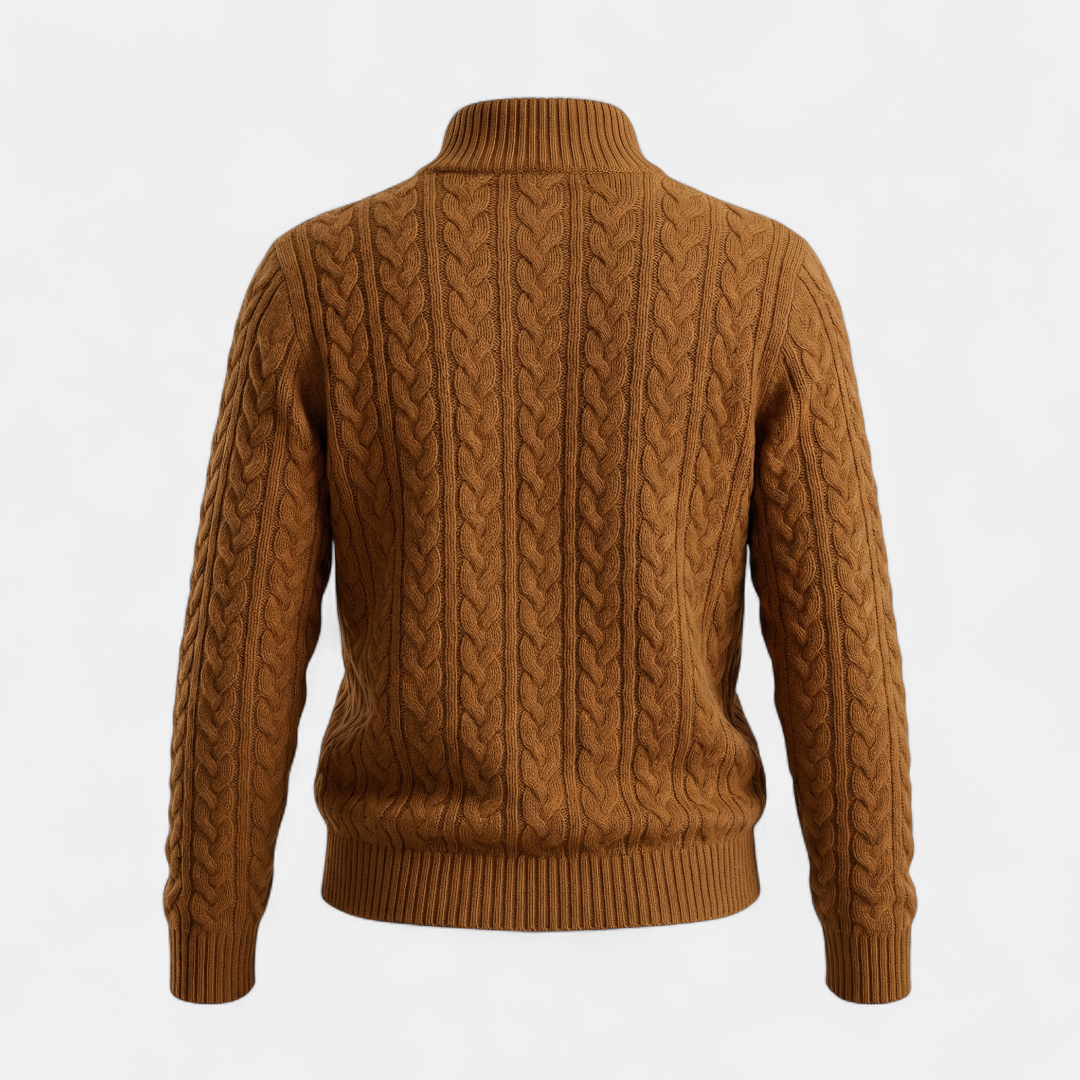 Cable Knit Button Collar Jumper for Women-Sweaters-Loucelia-Brown-S-Loucelia