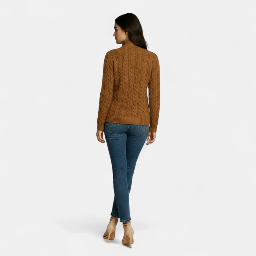Cable Knit Button Collar Jumper for Women-Sweaters-Loucelia-Brown-S-Loucelia