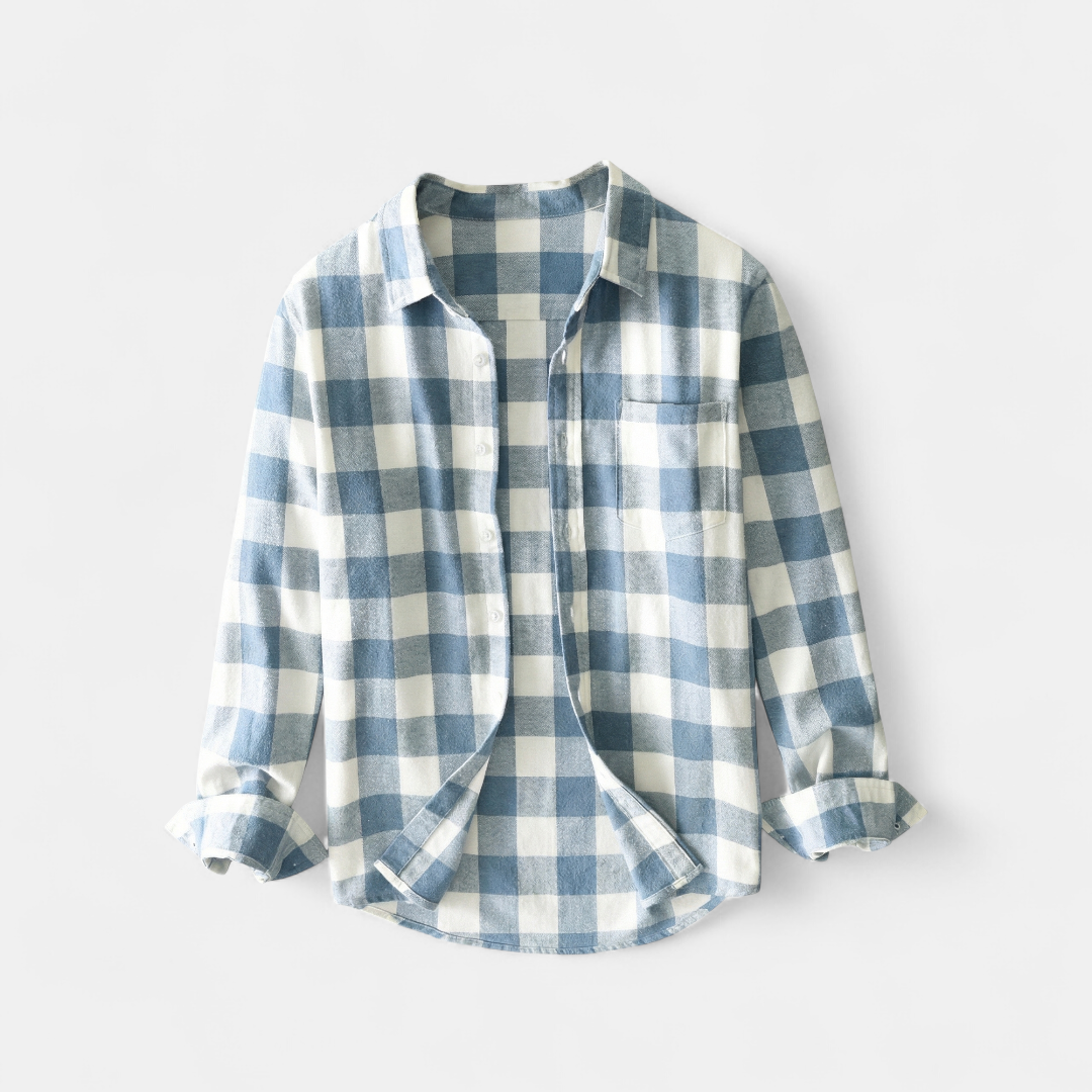 Casual Shirt – Checked Button Front-Jackets-Loucelia-Blue-XS-Loucelia