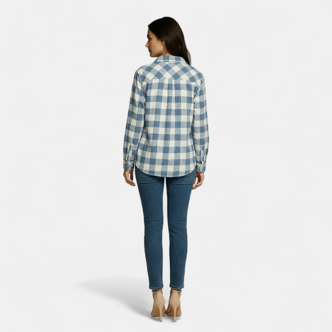Casual Shirt – Checked Button Front-Jackets-Loucelia-Blue-XS-Loucelia