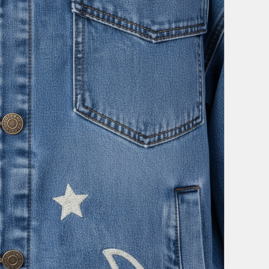 Celestial Print Denim Jacket for Women-Jackets-Loucelia-Blue-S-Loucelia