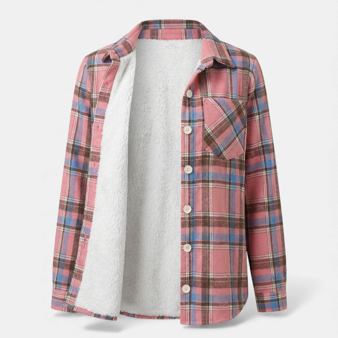 Checked Button Up Jacket for Women-Jackets-Loucelia-Khaki-S-Loucelia