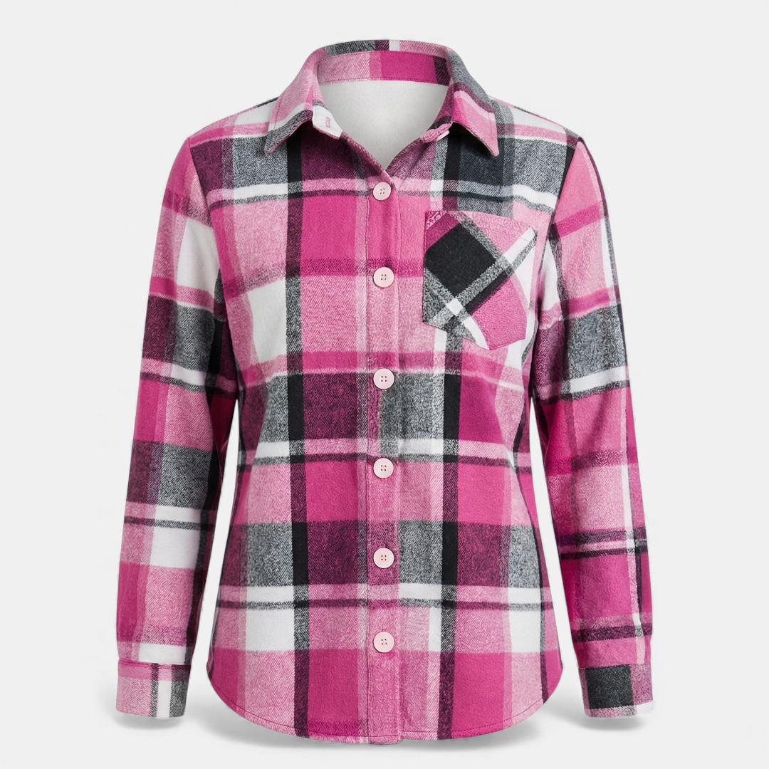 Checked Button Up Jacket for Women-Jackets-Loucelia-Khaki-S-Loucelia