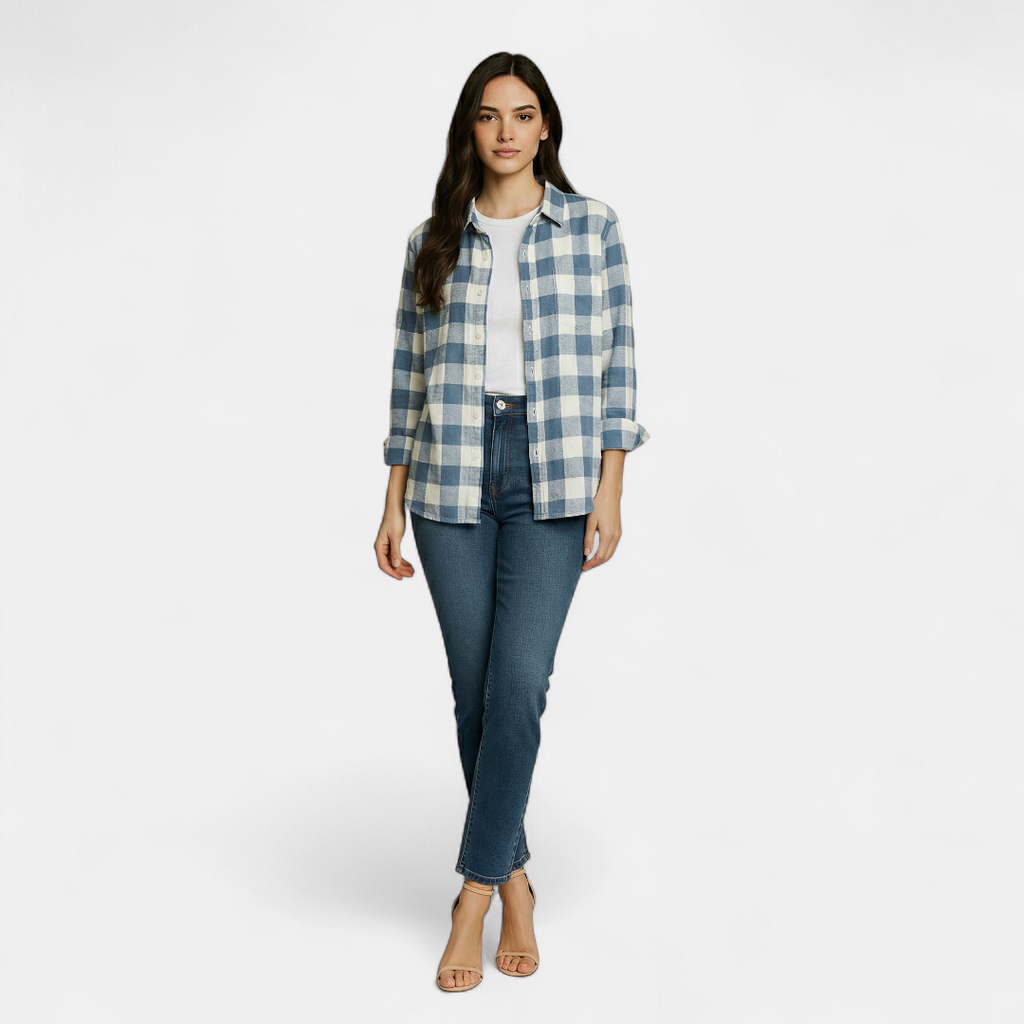 Checked Flannel Shirt for Women-Jackets-Loucelia-Blue-XS-Loucelia