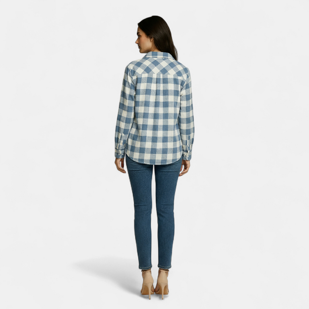 Checked Flannel Shirt for Women-Jackets-Loucelia-Blue-XS-Loucelia