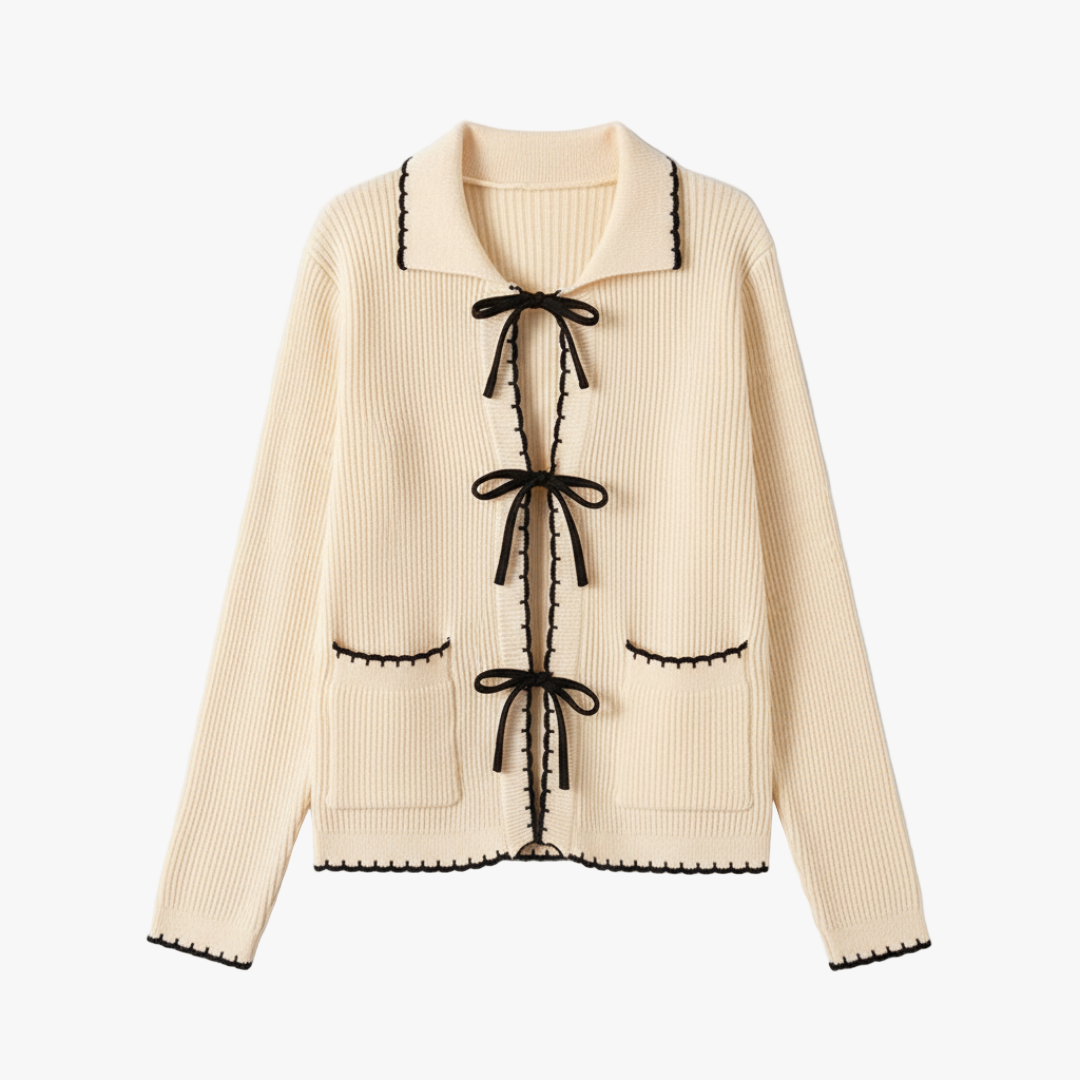 Contrast Trim Tie Front Cardigan for Women-sweater-Loucelia-S-Loucelia