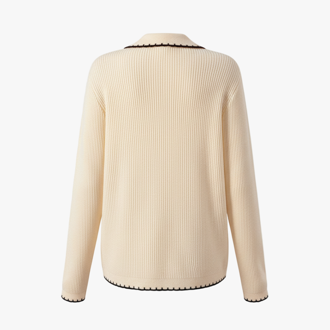 Contrast Trim Tie Front Cardigan for Women-sweater-Loucelia-S-Loucelia