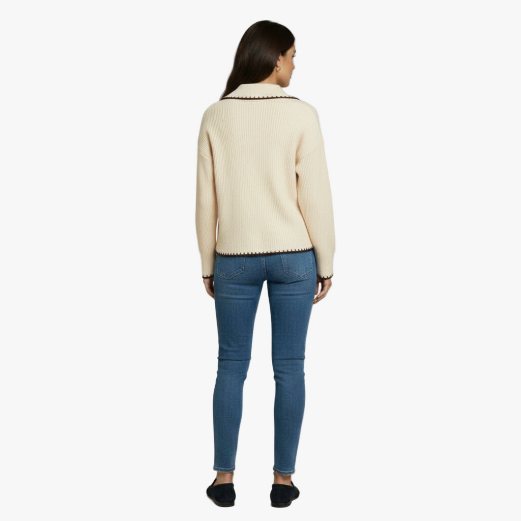 Contrast Trim Tie Front Cardigan for Women-sweater-Loucelia-S-Loucelia