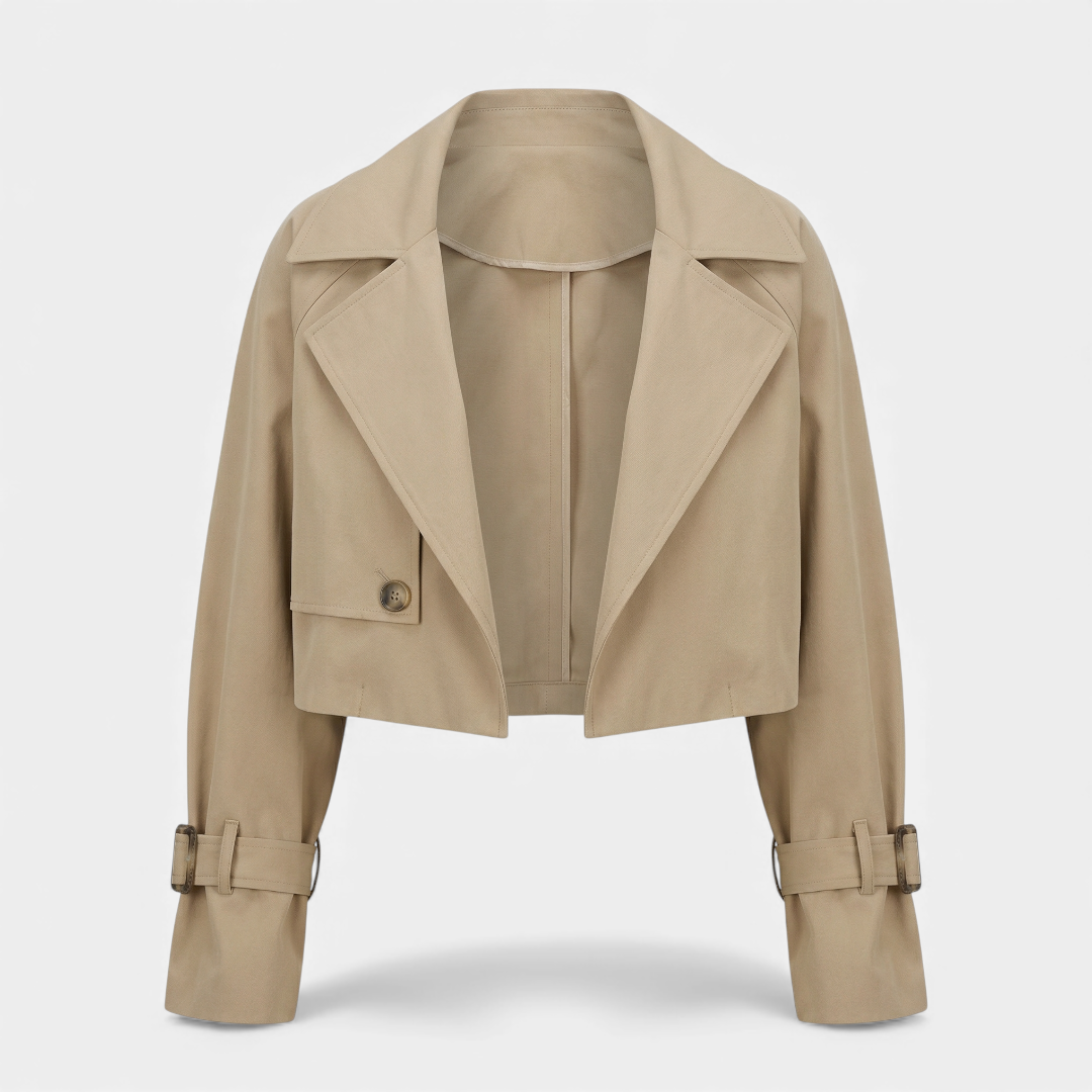 Cropped Short Trench Coat Jacket for Women-jacket-Loucelia-Apricot-S-Loucelia