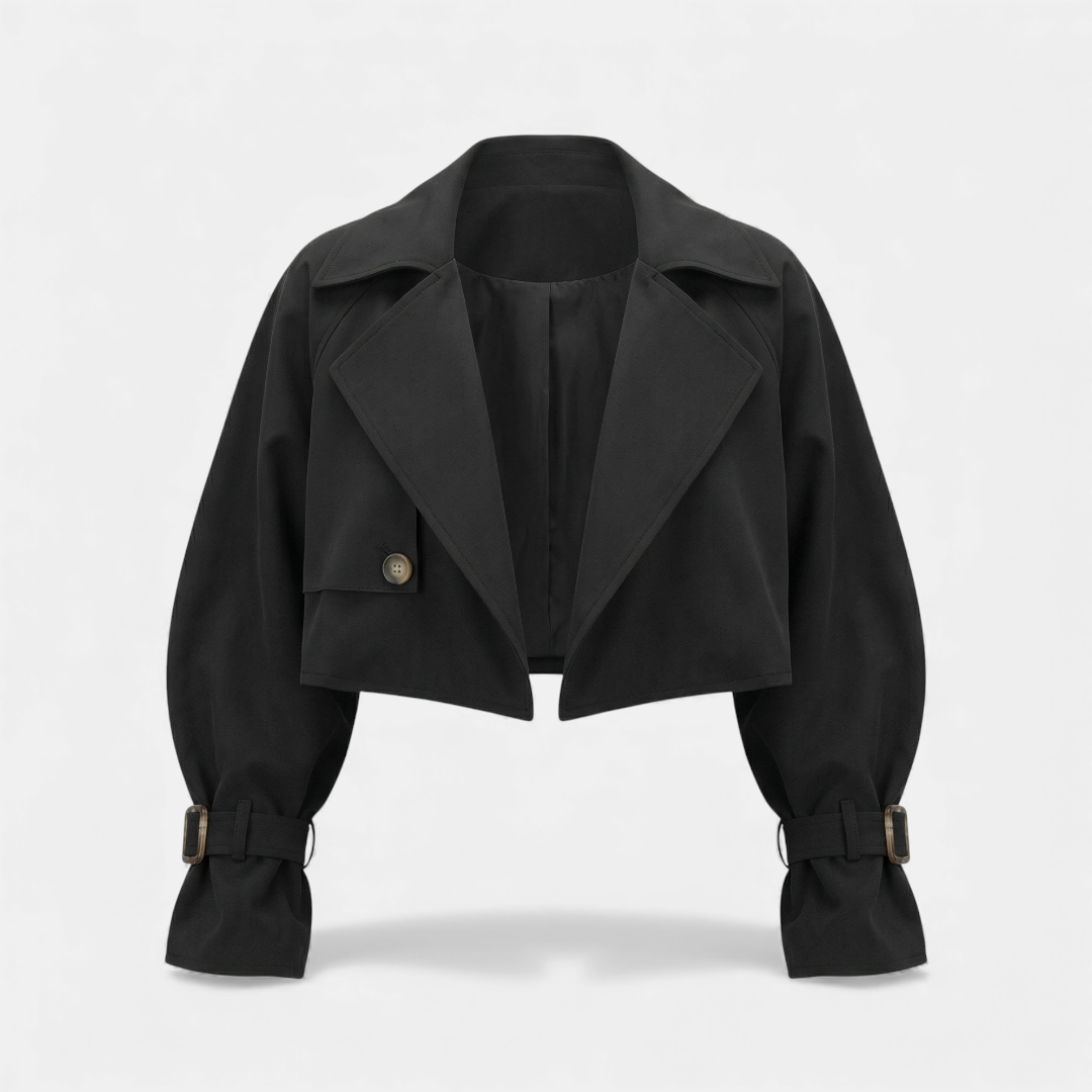 Cropped Short Trench Coat Jacket for Women-jacket-Loucelia-Black-S-Loucelia