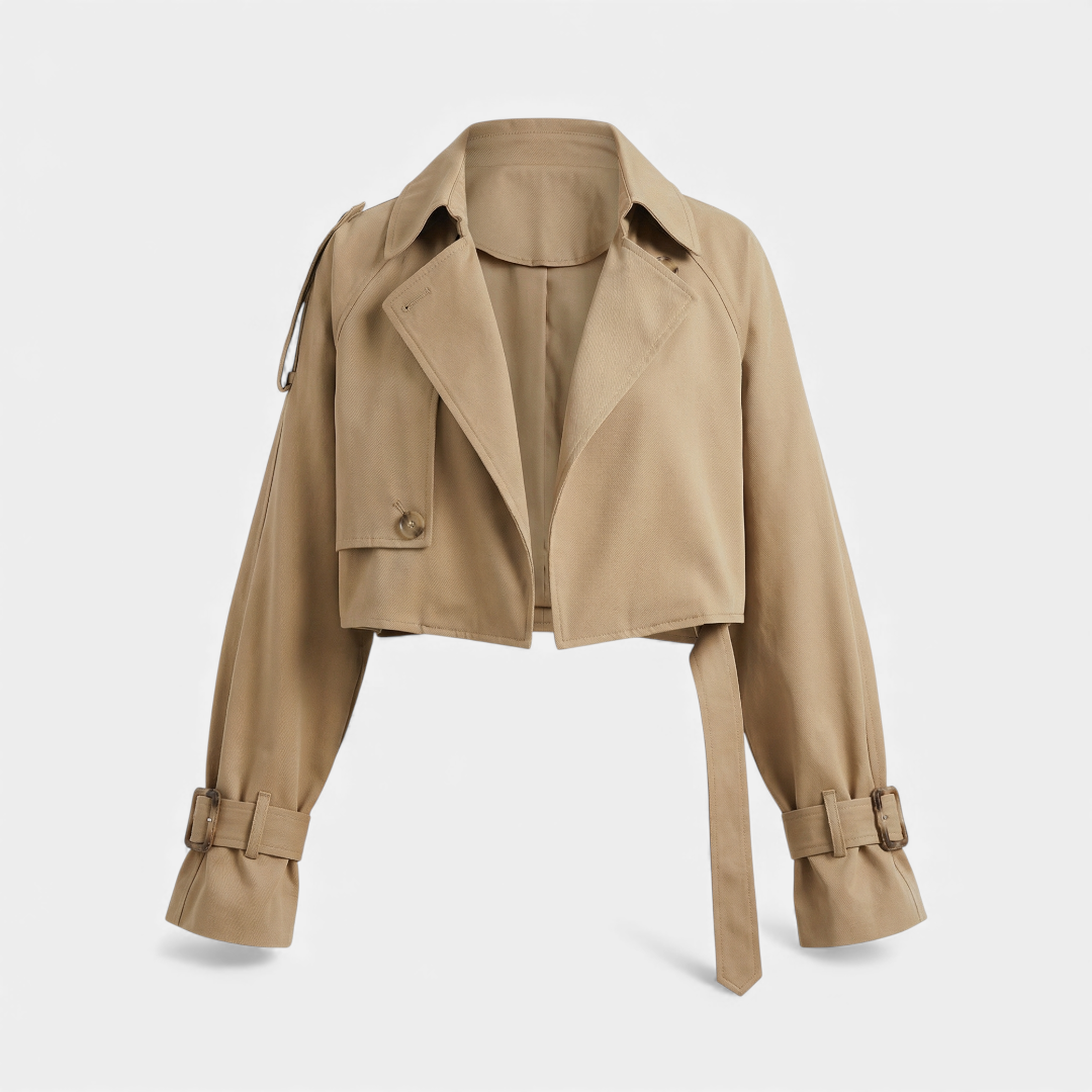 Cropped Short Trench Coat Jacket for Women-jacket-Loucelia-Khaki-S-Loucelia