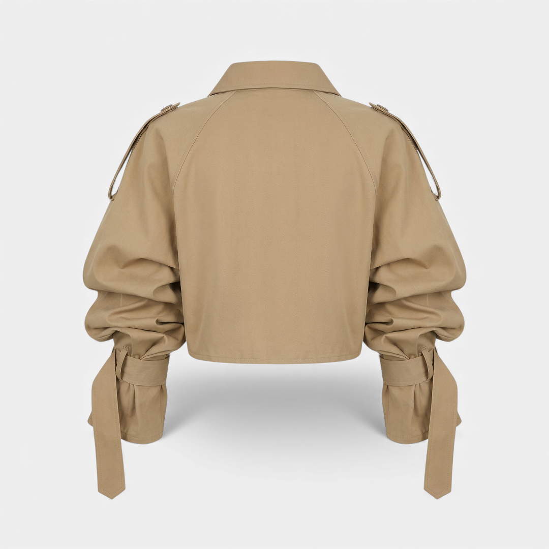 Cropped Short Trench Coat Jacket for Women-jacket-Loucelia-Khaki-S-Loucelia