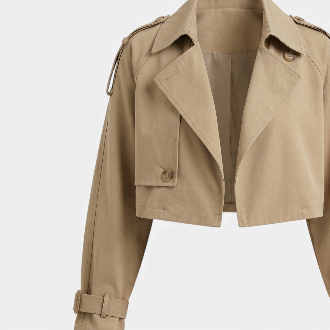 Cropped Short Trench Coat Jacket for Women-jacket-Loucelia-Khaki-S-Loucelia