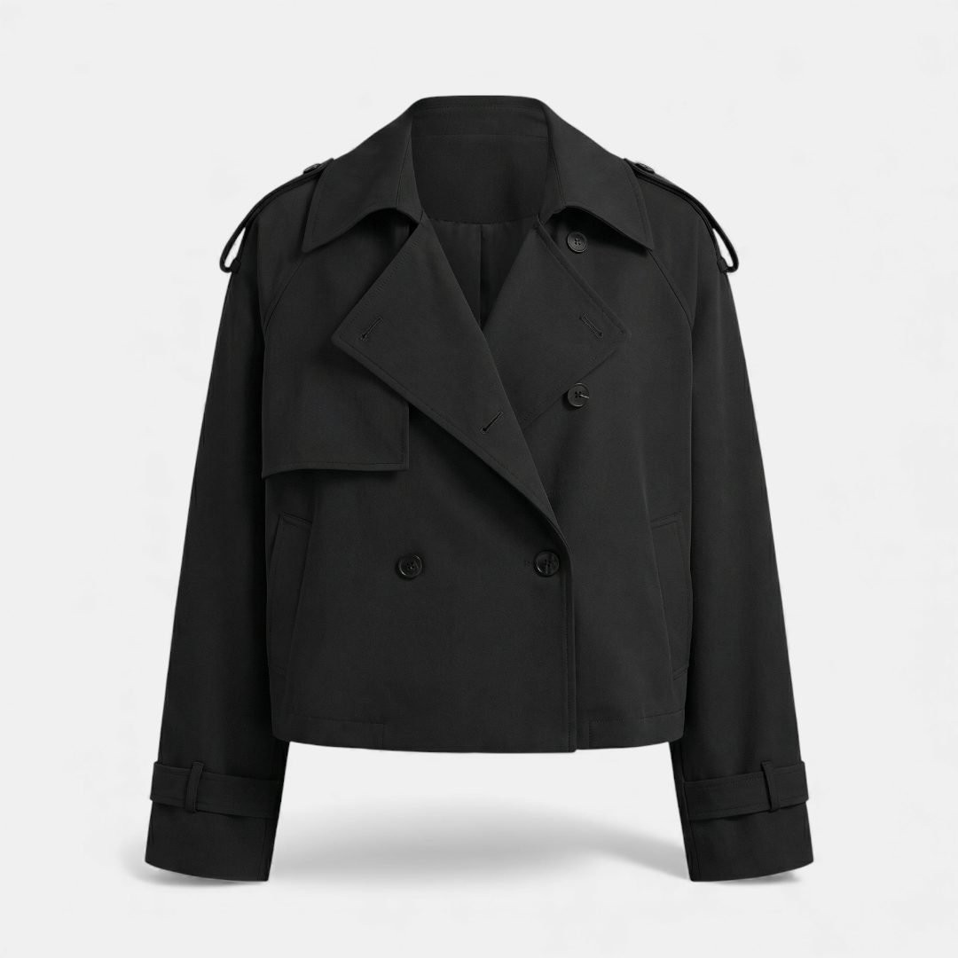 Cropped Trench Coat - Short Jacket - Women's Chic Design-Coat-Loucelia-Black-XS-Loucelia