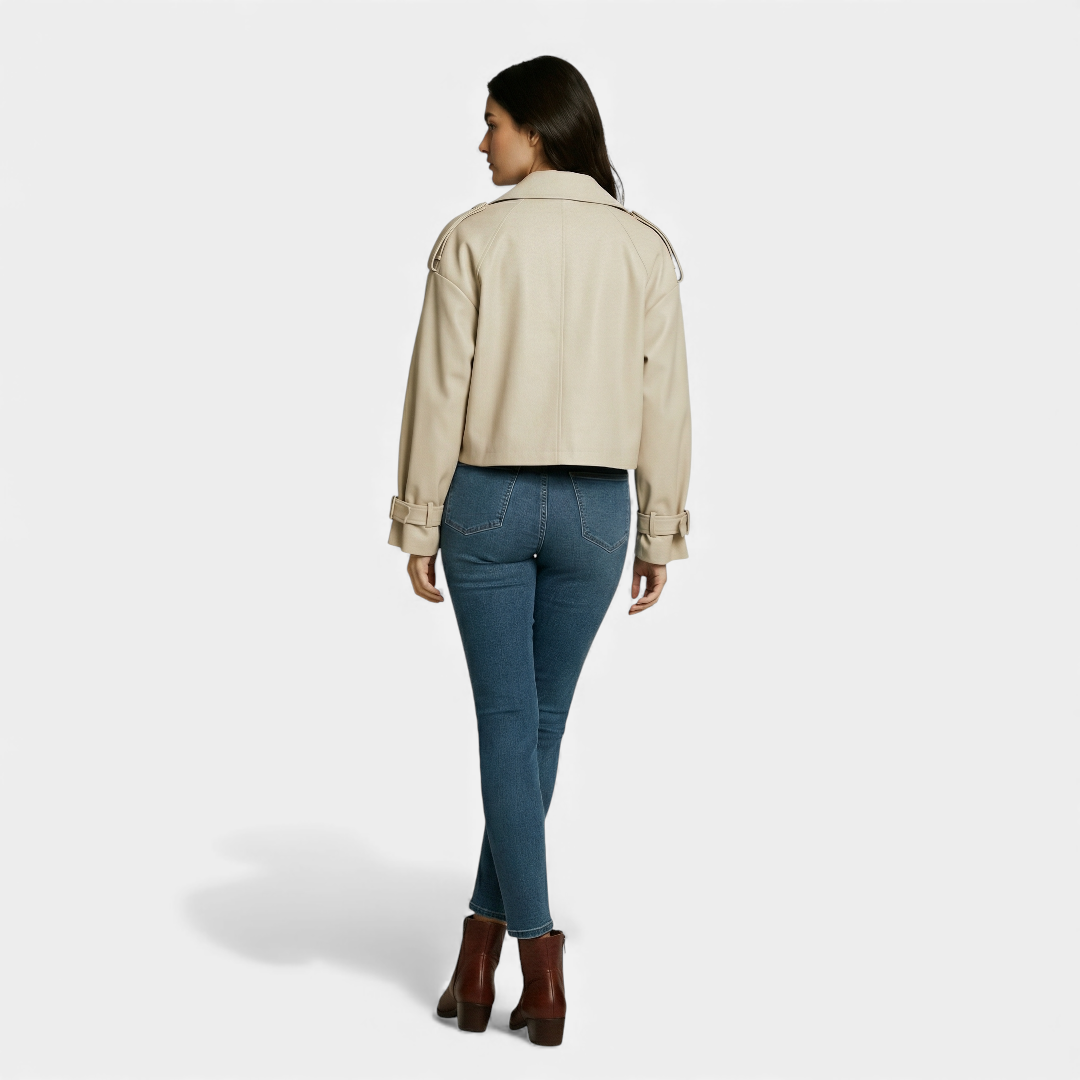 Cropped Trench Coat - Short Jacket - Women's Chic Design-Coat-Loucelia-Black-XS-Loucelia