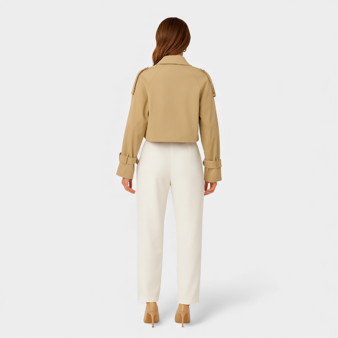 Cropped Trench Jacket for Women-Jackets-Loucelia-Khaki-XS-Loucelia