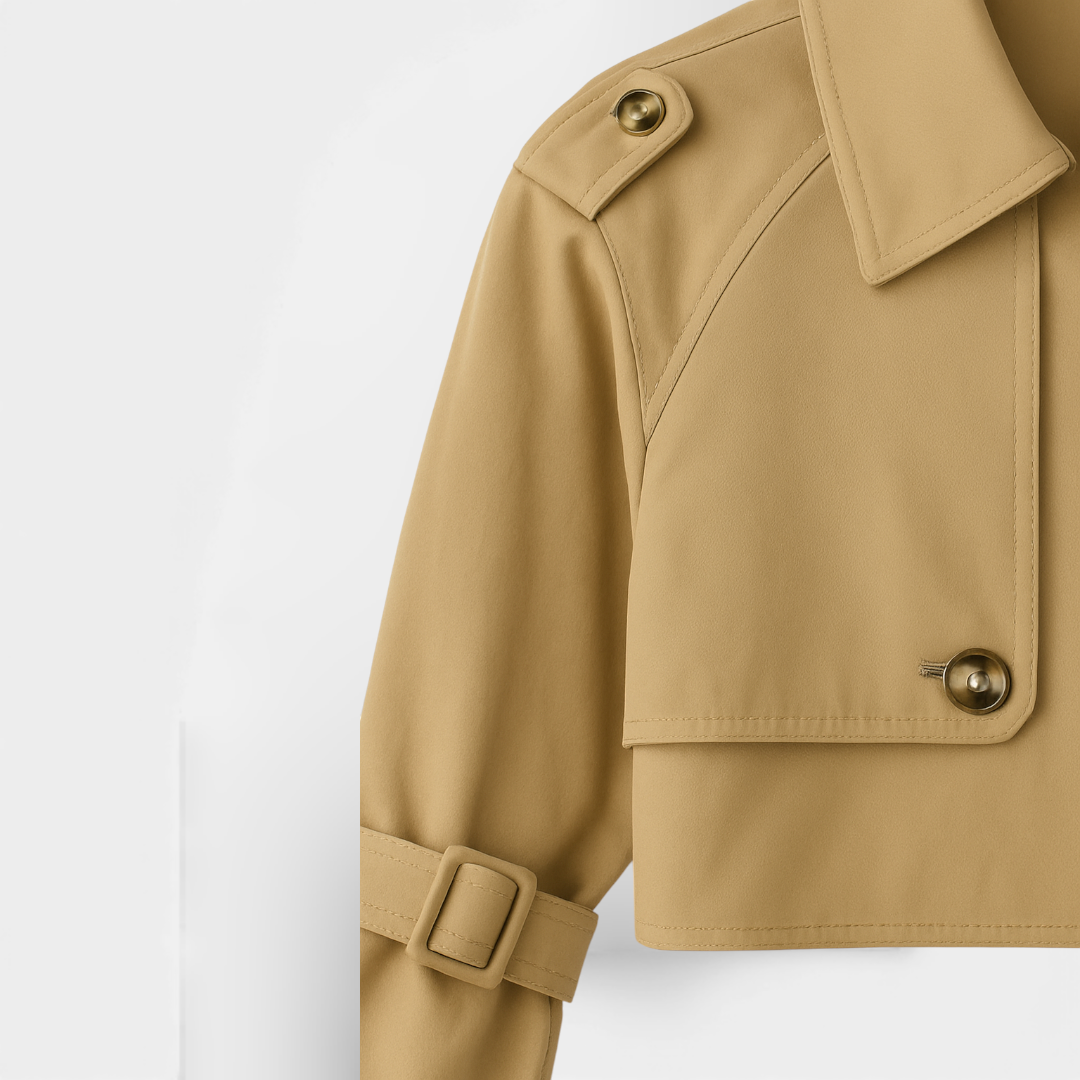 Cropped Trench Jacket for Women-Jackets-Loucelia-Khaki-XS-Loucelia